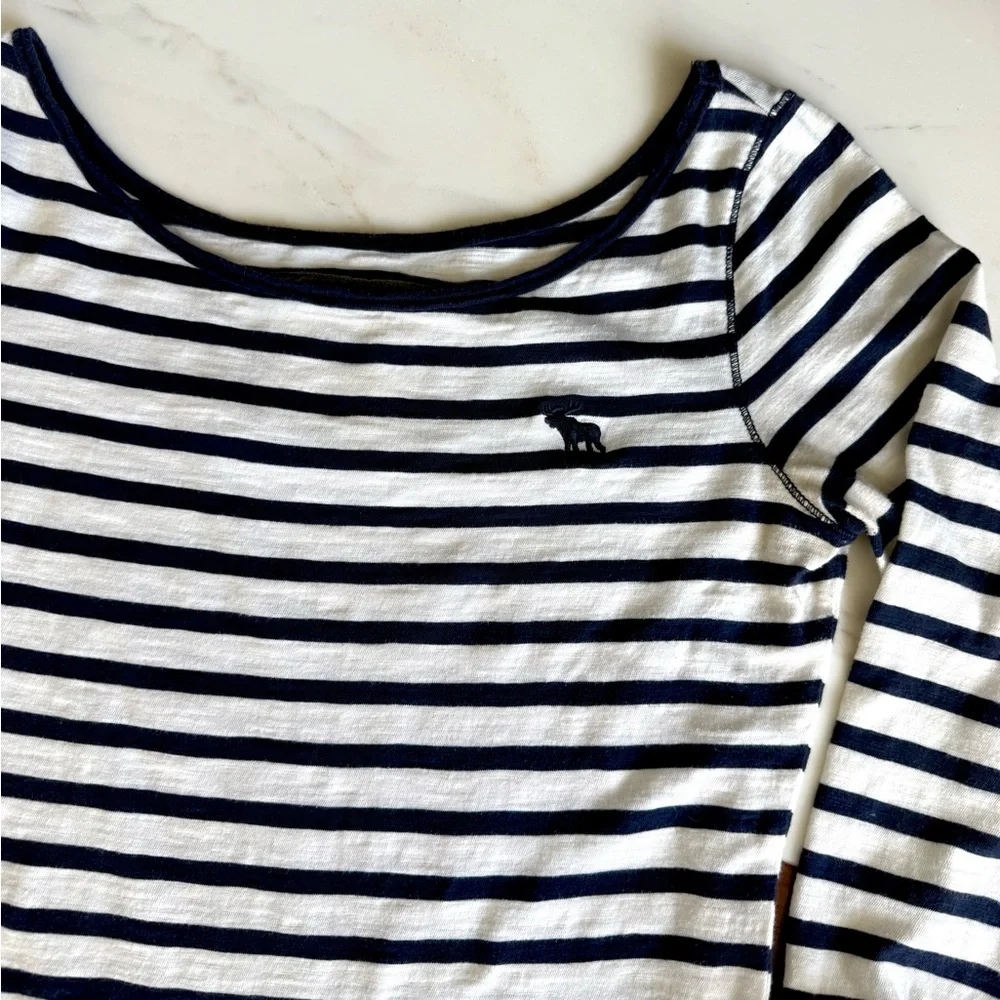 Abercrombie Women Shirt Striped Blouse 3/4 Sleeves Top %100 Cotton Size M